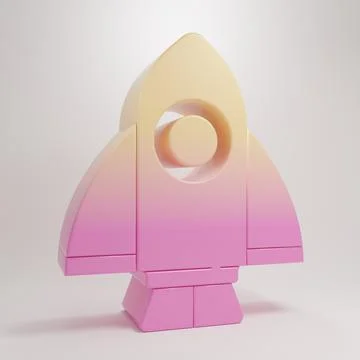 Yellow-pink Rocket ship icon isolated on grey background. Space travel. Min.. Stock Illustration