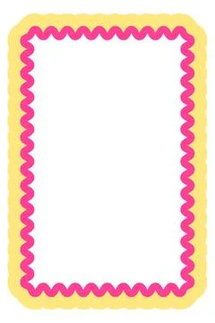 Yellow Pink Scalloped Rectangle Frame Vector Illustration Decorative Rounde.. Stock Illustration