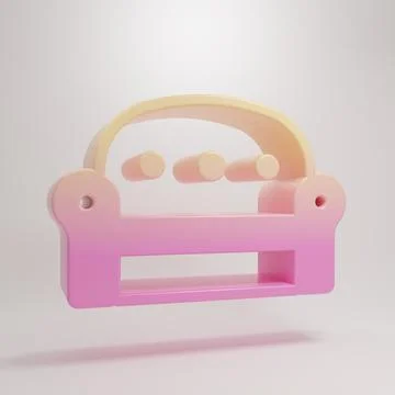 Yellow-pink Sofa icon isolated on grey background. Minimalism concept. 3D r.. Stock Illustration