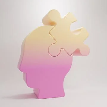 Yellow-pink Solution to the problem in psychology icon isolated on grey bac.. Stock Illustration