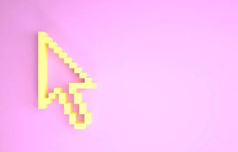 Yellow Pixel arrow cursor icon isolated on pink background. Minimalism concep Stock Illustration
