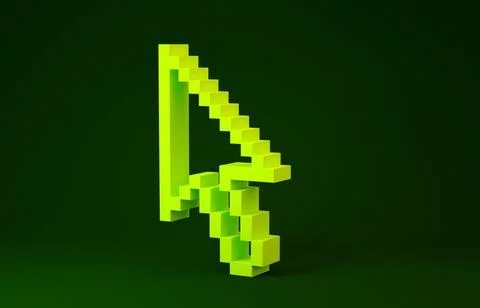Yellow Pixel arrow cursor icon isolated on green background. Minimalism conce Stock Illustration