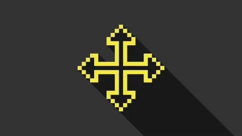 Yellow Pixel arrows in four directions icon isolated on grey background. Cursor Stock Footage 147696193