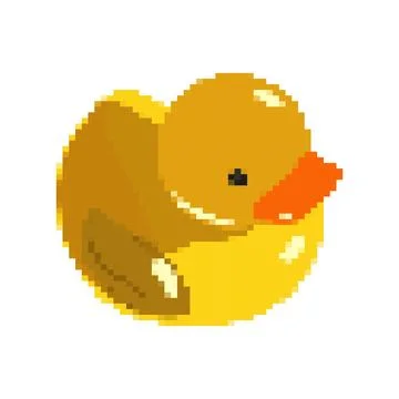 Yellow pixel duckling on white background, children bath toy rubber duck Stock Illustration