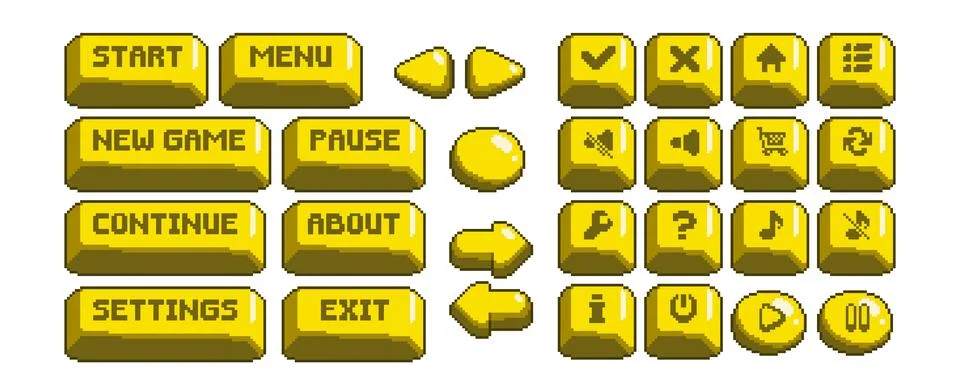 Yellow pixel game button set Stock Illustration
