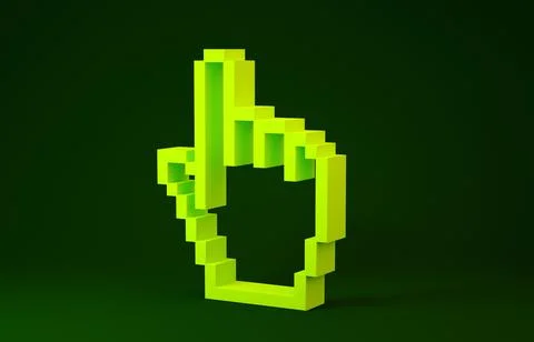 Yellow Pixel hand cursor icon isolated on green background. Pointer hand curs Illustrazione stock
