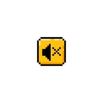 Yellow pixel icon of game button for sound control, vector illustration. Illustrazione stock