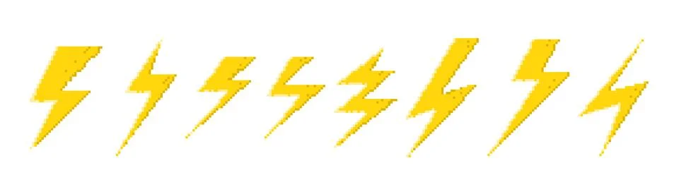 Yellow pixel lightning bolt set Stock Illustration