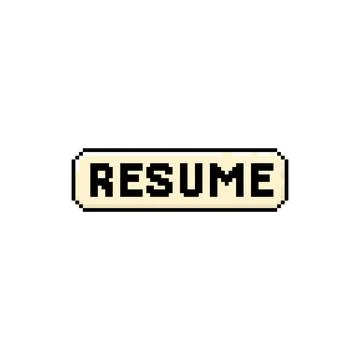 Yellow pixel resume game button in vector design. Retro 8 bit style. Illustrazione stock