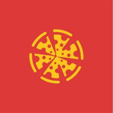 Yellow Pizza, flat abstract design modern illustration on a red background Stock Illustration