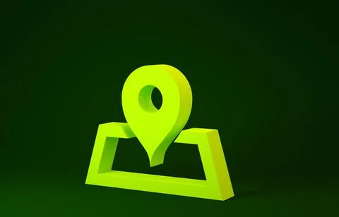 Yellow Placeholder on map paper in perspective icon isolated on green backgro Stock Illustration