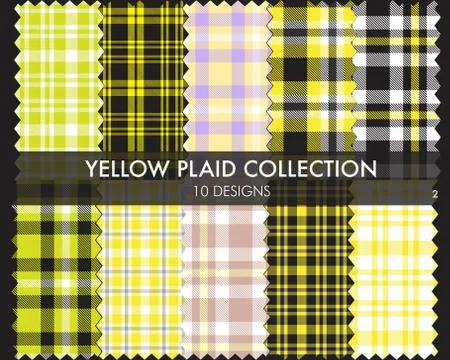 Yellow Plaid Tartan Seamless Pattern Collection Illustrazione stock