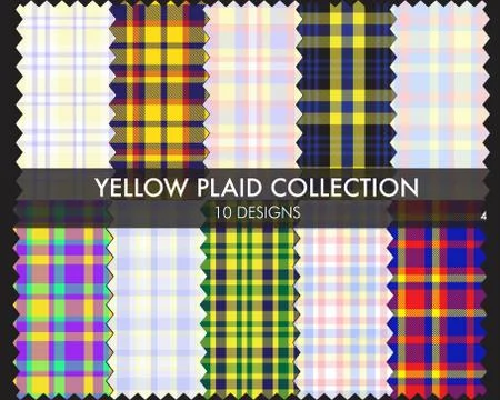Yellow Plaid Tartan Seamless Pattern Collection Stock Illustration