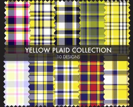 Yellow Plaid Tartan Seamless Pattern Collection Stock Illustration