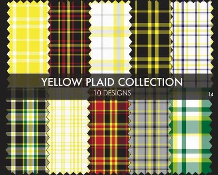Yellow Plaid Tartan Seamless Pattern Collection Stock Illustration