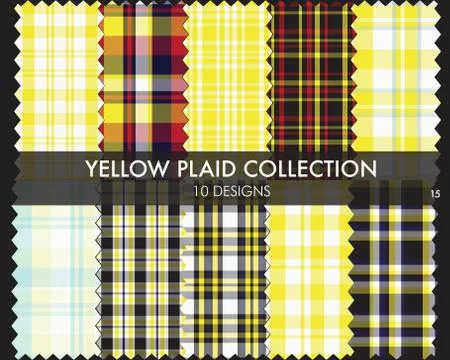 Yellow Plaid Tartan Seamless Pattern Collection Stock Illustration