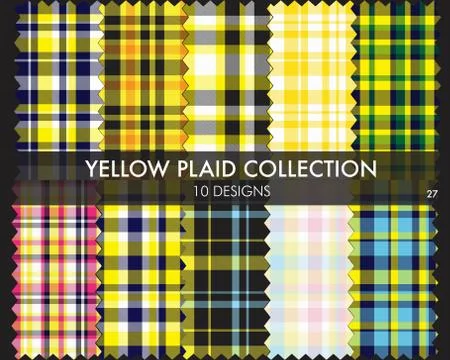 Yellow Plaid Tartan Seamless Pattern Collection Stock Illustration