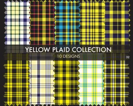 Yellow Plaid Tartan Seamless Pattern Collection Stock Illustration