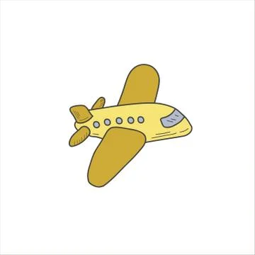 Yellow Plane. Vector drawing by hand. Color cartoon illustration Stock Illustration