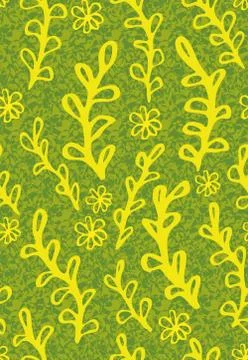 Yellow plants seamless vector pattern on green Stock Illustration
