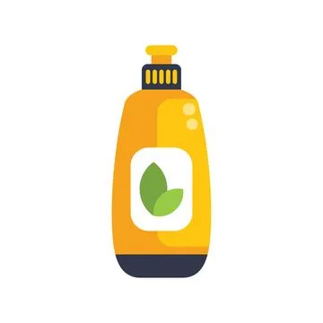 Yellow plastic bottle containing biodegradable cleaning product with green .. Stock Illustration