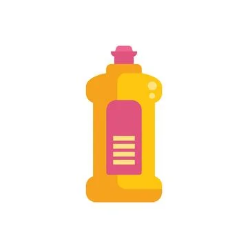 Yellow plastic bottle containing cleaning product with pink label Illustrazione stock