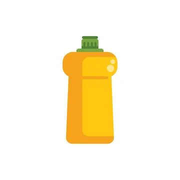 Yellow plastic bottle containing cleaning product with green cap Illustrazione stock