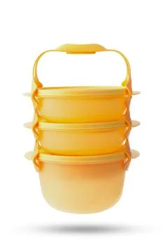 Yellow plastic box packaging on white background 写真素材