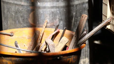 Yellow plastic bucket filled with work tools Stock Footage 171928435
