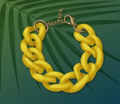 Yellow plastic chain necklace vector illustration. Round shape metal jewelry Stock Illustration