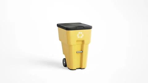 Yellow plastic garbage bin with recycling logo. 動画素材 96082490