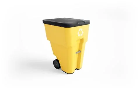 Yellow plastic garbage bin with recycling logo, isolated on white background イラスト素材