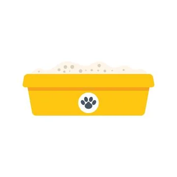 Yellow plastic litter box containing sand for domestic cat Stock Illustration