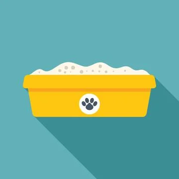 Yellow plastic litter box full of sand for domestic cat イラスト素材