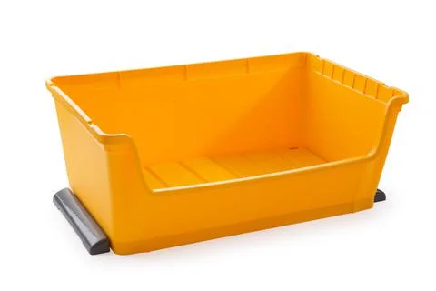 Yellow plastic storage box isolated on white background Stock Photos