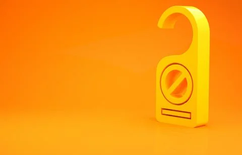 Yellow Please do not disturb icon isolated on orange background. Hotel Door H Illustrazione stock