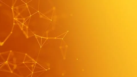 Yellow plexus effect. Abstract orange connection of dots and lines on a yel.. Stock Illustration