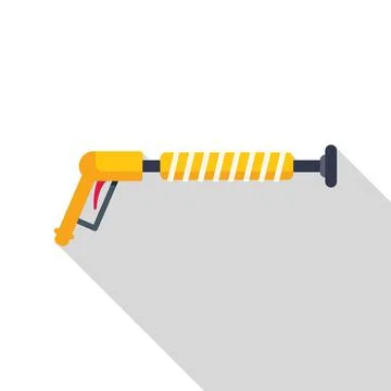 Yellow pneumatic tool for construction works with long hose flat style icon Stock Illustration