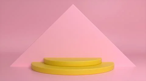 Yellow podium on a pink abstract triangular background. Blank showcase mockup Stock Illustration