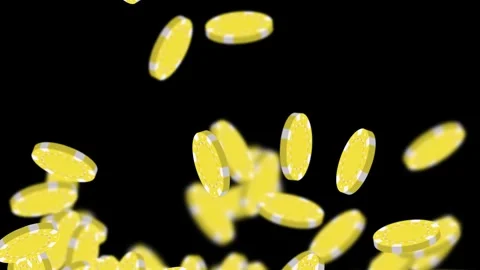 Yellow Poker Chips Bouncing and Falling on Solid Black Background 動画素材 345316820