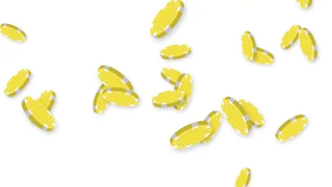 Yellow Poker Chips Falling and Bouncing on White Background Видео 343699150