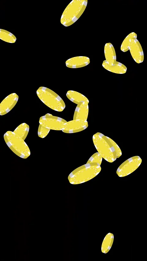 Yellow Poker Chips Falling and Bursting on Black Background Stock Footage 343830848