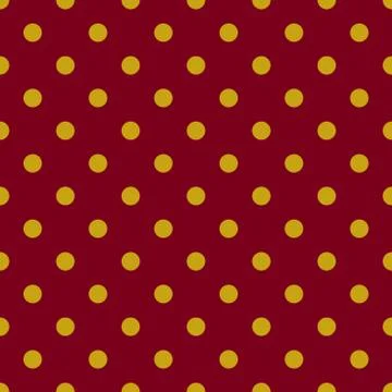 Yellow polka dot seamless pattern on dark red background. Ilustración de archivo