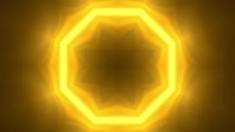 Yellow polygon draws a flower with light. Animation of an abstract frame on a Stock Footage 311129433