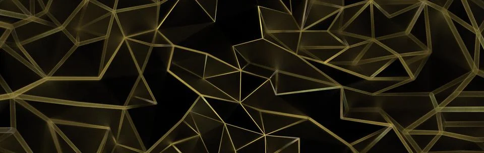 Yellow polygonal pattern on the black background. Abstract lines. Illustrazione stock