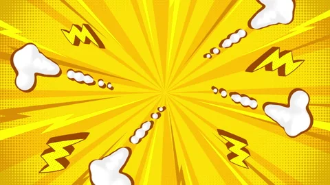 Yellow pop art comic background with lightning bolts and radial stripes Stock Footage 306240475