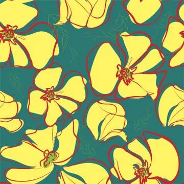 Yellow poppies. Seamless pattern. Vector illustration eps 10. Stock Illustration