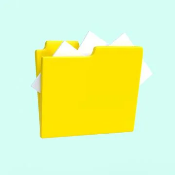 Yellow portfolio folder 3d icon. Information plastic file with documentation. Stock Illustration
