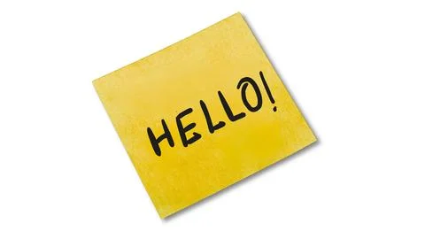 Yellow post it note with hello message Stock Photos