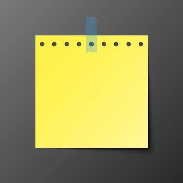 Yellow post note paper with shadow, vector illustration Illustrazione stock